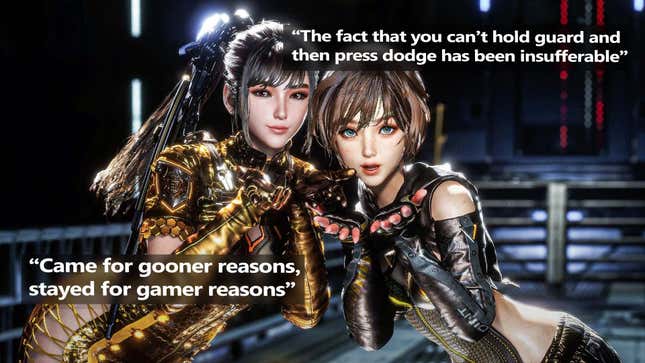 Stellar Blade's heroes blow kisses.